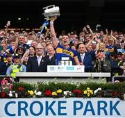 20 July 2025; Tipperary captain Ronan Maher lifts the Liam MacCarthy cup after victory in the GAA Hurling All-Ireland Senior Championship final match between Cork and Tipperary at Croke Park in Dublin. Photo by Stephen McCarthy/Sportsfile