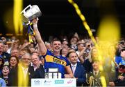 20 July 2025; Tipperary captain Ronan Maher lifts the Liam MacCarthy cup after victory in the GAA Hurling All-Ireland Senior Championship final match between Cork and Tipperary at Croke Park in Dublin. Photo by Stephen McCarthy/Sportsfile