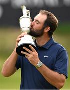 20 July 2025; Scottie Scheffler of USA celebrates with the Claret Jug after winning The 153rd Open Championship at Royal Portrush Golf Club in Portrush, Antrim. Photo by Ramsey Cardy/Sportsfile
