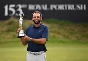 20 July 2025; Scottie Scheffler of USA celebrates with the Claret Jug after winning The 153rd Open Championship at Royal Portrush Golf Club in Portrush, Antrim. Photo by Ramsey Cardy/Sportsfile