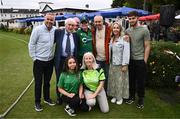 20 July 2025; Ireland debutant Lara McBride with her family after match one of the Women's T20 International Series between Ireland and Zimbabwe at Pembroke Cricket Club in Dublin. Photo by Ben McShane/Sportsfile
