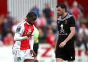 20 July 2025; Al-Amin Kazeem of St Patrick's Athletic celebrates after scoring his side's fifth goal during the Sports Direct Men’s FAI Cup second round match between St. Patrick’s Athletic and UCC at Richmond Park in Dublin. Photo by Michael P Ryan/Sportsfile