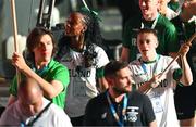 20 July 2025; Team Ireland flag bearers Destiny Lawal, left, and Shea Mathers during the opening ceremony ahead of day one of the 2025 European Youth Summer Olympic Festival in Skopje, North Macedonia. Photo by Tyler Miller/Sportsfile