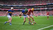 20 July 2025; Noel McGrath of Tipperary in action against Shane Barrett of Cork during the GAA Hurling All-Ireland Senior Championship final match between Cork and Tipperary at Croke Park in Dublin. Photo by Stephen McCarthy/Sportsfile