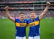20 July 2025; Conor Stakelum, left, and Darragh Stakelum of Tipperary celebrate after the GAA Hurling All-Ireland Senior Championship final match between Cork and Tipperary at Croke Park in Dublin. Photo by Stephen McCarthy/Sportsfile