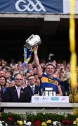 20 July 2025; Tipperary captain Ronan Maher lifts the Liam MacCarthy Cup after his side's victory in the GAA Hurling All-Ireland Senior Championship final match between Cork and Tipperary at Croke Park in Dublin. Photo by Piaras Ó Mídheach/Sportsfile