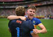 20 July 2025; Sam O’Farrell, right, and goalkeeper Rhys Shelly of Tipperary celebrate after the GAA Hurling All-Ireland Senior Championship final match between Cork and Tipperary at Croke Park in Dublin. Photo by Stephen McCarthy/Sportsfile