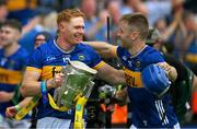 20 July 2025; Jason Forde, left, and John McGrath of Tipperary celebrate with the Liam MacCarthy Cup after the GAA Hurling All-Ireland Senior Championship final match between Cork and Tipperary at Croke Park in Dublin. Photo by Ray McManus/Sportsfile