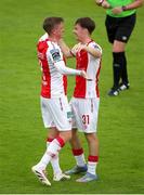 20 July 2025; Chris Forrester of St Patrick's Athletic, left, celebrates with teammate Billy Hayes after scoring his side's eighth goal during the Sports Direct Men’s FAI Cup second round match between St. Patrick’s Athletic and UCC at Richmond Park in Dublin. Photo by Michael P Ryan/Sportsfile