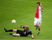 20 July 2025; Billy Hayes of St Patrick's Athletic is tackled by Jonathan Connolly of UCC during the Sports Direct Men’s FAI Cup second round match between St. Patrick’s Athletic and UCC at Richmond Park in Dublin. Photo by Michael P Ryan/Sportsfile