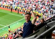 20 July 2025; Former Tipperary player Shane McGrath celebrates after the GAA Hurling All-Ireland Senior Championship final match between Cork and Tipperary at Croke Park in Dublin. Photo by Daire Brennan/Sportsfile