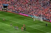 20 July 2025; Darragh McCarthy of Tipperary celebrates after scoring his side's second goal from a penalty during the GAA Hurling All-Ireland Senior Championship final match between Cork and Tipperary at Croke Park in Dublin. Photo by Daire Brennan/Sportsfile
