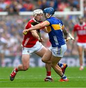 20 July 2025; Willie Connors of Tipperary is tackled by Patrick Horgan of Cork during the GAA Hurling All-Ireland Senior Championship final match between Cork and Tipperary at Croke Park in Dublin. Photo by Ray McManus/Sportsfile