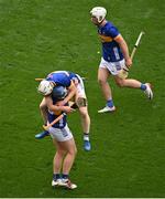 20 July 2025; Jason Forde and Oisín O'Donoghue of Tipperary celebrate after the GAA Hurling All-Ireland Senior Championship final match between Cork and Tipperary at Croke Park in Dublin. Photo by David Fitzgerald/Sportsfile