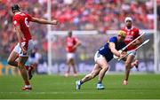 20 July 2025; Andrew Ormond of Tipperary gets tangled up with the hurl of Robert Downey of Cork during the GAA Hurling All-Ireland Senior Championship final match between Cork and Tipperary at Croke Park in Dublin. Photo by Piaras Ó Mídheach/Sportsfile
