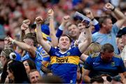 20 July 2025; Tipperary supporters celebrate a goal during the GAA Hurling All-Ireland Senior Championship final match between Cork and Tipperary at Croke Park in Dublin. Photo by Stephen McCarthy/Sportsfile