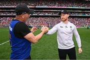 20 July 2025; Tipperary manager Liam Cahill celebrates with sport psychologist, and former Munster Rugby player, Cathal Sheridan after the GAA Hurling All-Ireland Senior Championship final match between Cork and Tipperary at Croke Park in Dublin. Photo by Seb Daly/Sportsfile