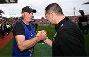 20 July 2025; Tipperary manager Liam Cahill, left, and selector Michael Bevans celebrate after their side's victory in the GAA Hurling All-Ireland Senior Championship final match between Cork and Tipperary at Croke Park in Dublin. Photo by Seb Daly/Sportsfile