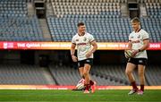 21 July 2025; Owen Farrell, left, and Fin Smith during a British & Irish Lions captain's run at Marvel Stadium in Melbourne, Australia. Photo by Brendan Moran/Sportsfile