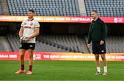 21 July 2025; Owen Farrell, left, and assistant coach Jonathan Sexton during a British & Irish Lions captain's run at Marvel Stadium in Melbourne, Australia. Photo by Brendan Moran/Sportsfile