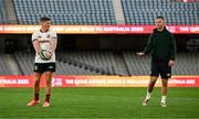 21 July 2025; Owen Farrell, left, and assistant coach Jonathan Sexton during a British & Irish Lions captain's run at Marvel Stadium in Melbourne, Australia. Photo by Brendan Moran/Sportsfile