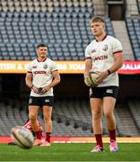 21 July 2025; Owen Farrell, left, and Fin Smith during a British & Irish Lions captain's run at Marvel Stadium in Melbourne, Australia. Photo by Brendan Moran/Sportsfile