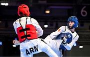21 July 2025; Ryan Doyle, from Balleycullen in Dublin, representing Technological University Dublin and Ireland, in action against Armen Danielyan, representing Armenian State Institute of Physical Culture and Armenia, during the men's 74kg match on day five of the FISU World University Games 2025 at Messe Essen Halle in Essen, Germany. Photo by Shauna Clinton/Sportsfile