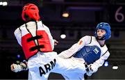 21 July 2025; Ryan Doyle, from Balleycullen in Dublin, representing Technological University Dublin and Ireland, in action against Armen Danielyan, representing Armenian State Institute of Physical Culture and Armenia, during the men's 74kg match on day five of the FISU World University Games 2025 at Messe Essen Halle in Essen, Germany. Photo by Shauna Clinton/Sportsfile