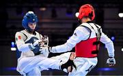 21 July 2025; Ryan Doyle, from Balleycullen in Dublin, representing Technological University Dublin and Ireland, in action against Armen Danielyan, representing Armenian State Institute of Physical Culture and Armenia, during the men's 74kg match on day five of the FISU World University Games 2025 at Messe Essen Halle in Essen, Germany. Photo by Shauna Clinton/Sportsfile