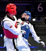 21 July 2025; Ryan Doyle, from Balleycullen in Dublin, representing Technological University Dublin and Ireland, in action against Armen Danielyan, representing Armenian State Institute of Physical Culture and Armenia, during the men's 74kg match on day five of the FISU World University Games 2025 at Messe Essen Halle in Essen, Germany. Photo by Shauna Clinton/Sportsfile