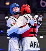 21 July 2025; Ryan Doyle, from Balleycullen in Dublin, representing Technological University Dublin and Ireland, in action against Armen Danielyan, representing Armenian State Institute of Physical Culture and Armenia, during the men's 74kg match on day five of the FISU World University Games 2025 at Messe Essen Halle in Essen, Germany. Photo by Shauna Clinton/Sportsfile