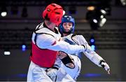 21 July 2025; Ryan Doyle, from Balleycullen in Dublin, representing Technological University Dublin and Ireland, in action against Armen Danielyan, representing Armenian State Institute of Physical Culture and Armenia, during the men's 74kg match on day five of the FISU World University Games 2025 at Messe Essen Halle in Essen, Germany. Photo by Shauna Clinton/Sportsfile