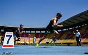 21 July 2025; Isaac Vickers of Team Ireland, right, competes in the boys 800m heats at Todor Proeski National Arena during day one of the 2025 European Youth Summer Olympic Festival in Skopje, North Macedonia. Photo by Tyler Miller/Sportsfile