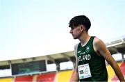 21 July 2025; Isaac Vickers of Team Ireland before competing in the boys 800m heats at Todor Proeski National Arena during day one of the 2025 European Youth Summer Olympic Festival in Skopje, North Macedonia. Photo by Tyler Miller/Sportsfile