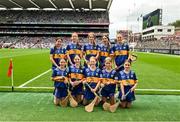20 July 2025; The Tipperary team, back row, left to right, Aoibhínn Wilson, Gaelscoil Eoghain, Cookstown, Tyrone, Fainche Mac Seáin, St Felim's NS, Ballinagh, Cavan, Jill McDonnell, St Mary's NS, Mullingar, Westmeath, Paige Dwyer, Queen of the Universe NS, Bagenalstown, Carlow, Saoirse Ní Bhroin, Gaelscoil Bharra, Cabrach, Ath Cliath, front row, left to right, Megan Moloney, Scoil Eoin Naofa, Roscrea, Tipperary, Lorianne Keenan, St Partick's NS, Castleblayney, Monaghan, Fianna O'Reilly, St Ninnidh's PS, Derrylin, Fermanagh, Eimear M'orgán, St Columba's PS, Coleraine, Derry, Holly Dean, Divine Word NS, Rathfarnham, Dublin, before the GAA INTO Cumann na mBunscol Respect Exhibition Go Games at the GAA Hurling All-Ireland Senior Championship final match between Cork and Tipperary at Croke Park in Dublin. Photo by Daire Brennan/Sportsfile