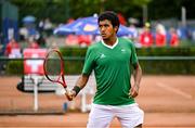 21 July 2025; Ammar Elamin, from Mullingar in Westmeath, representing Technological University Dublin and Ireland, competes in the men's singles round of 16 match against Mariano Tammaro, Link Campus Univeristy and Italy, during day five of the FISU World University Games 2025 at ETUF Tennisanlage in Essen, Germany. Photo by Shauna Clinton/Sportsfile