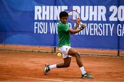 21 July 2025; Ammar Elamin, from Mullingar in Westmeath, representing Technological University Dublin and Ireland, competes in the men's singles round of 16 match against Mariano Tammaro, Link Campus Univeristy and Italy, during day five of the FISU World University Games 2025 at ETUF Tennisanlage in Essen, Germany. Photo by Shauna Clinton/Sportsfile