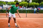 21 July 2025; Ammar Elamin, from Mullingar in Westmeath, representing Technological University Dublin and Ireland, competes in the men's singles round of 16 match against Mariano Tammaro, Link Campus Univeristy and Italy, during day five of the FISU World University Games 2025 at ETUF Tennisanlage in Essen, Germany. Photo by Shauna Clinton/Sportsfile