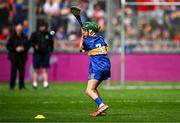 20 July 2025; James Donnelly, St Mary's NS, Stranorlar, Donegal, representing Tipperary, during the GAA INTO Cumann na mBunscol Respect Exhibition Go Games at the GAA Hurling All-Ireland Senior Championship final match between Cork and Tipperary at Croke Park in Dublin. Photo by Seb Daly/Sportsfile