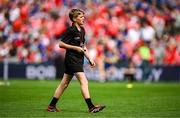 20 July 2025; Referee Sean Holland, Scoil Mhuire, Ballyhooly, Cork, during the GAA INTO Cumann na mBunscol Respect Exhibition Go Games at the GAA Hurling All-Ireland Senior Championship final match between Cork and Tipperary at Croke Park in Dublin. Photo by Seb Daly/Sportsfile