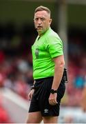 20 July 2025; Referee Alan Patchell during the Sports Direct Men’s FAI Cup second round match between St. Patrick’s Athletic and UCC at Richmond Park in Dublin. Photo by Michael P Ryan/Sportsfile