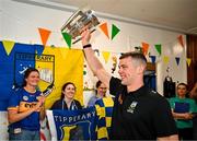 21 July 2025; Captain of All-Ireland Hurling Champions Tipperary, Ronan Maher, arrives with the Liam MacCarthy Cup at Children's Health Ireland, Crumlin in Dublin after winning The Liam MacCarthy Cup at Croke Park on Sunday. Photo by Sam Barnes/Sportsfile
