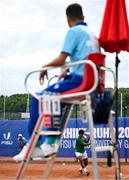 21 July 2025; Ammar Elamin, from Mullingar in Westmeath, representing Technological University Dublin and Ireland, competes in the men's singles round of 16 match against Mariano Tammaro, Link Campus Univeristy and Italy, during day five of the FISU World University Games 2025 at ETUF Tennisanlage in Essen, Germany. Photo by Shauna Clinton/Sportsfile