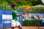 21 July 2025; Ammar Elamin, from Mullingar in Westmeath, representing Technological University Dublin and Ireland, competes in the men's singles round of 16 match against Mariano Tammaro, Link Campus Univeristy and Italy, during day five of the FISU World University Games 2025 at ETUF Tennisanlage in Essen, Germany. Photo by Shauna Clinton/Sportsfile