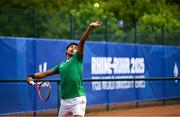 21 July 2025; Ammar Elamin, from Mullingar in Westmeath, representing Technological University Dublin and Ireland, competes in the men's singles round of 16 match against Mariano Tammaro, Link Campus Univeristy and Italy, during day five of the FISU World University Games 2025 at ETUF Tennisanlage in Essen, Germany. Photo by Shauna Clinton/Sportsfile