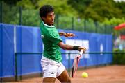 21 July 2025; Ammar Elamin, from Mullingar in Westmeath, representing Technological University Dublin and Ireland, competes in the men's singles round of 16 match against Mariano Tammaro, Link Campus Univeristy and Italy, during day five of the FISU World University Games 2025 at ETUF Tennisanlage in Essen, Germany. Photo by Shauna Clinton/Sportsfile