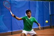 21 July 2025; Ammar Elamin, from Mullingar in Westmeath, representing Technological University Dublin and Ireland, competes in the men's singles round of 16 match against Mariano Tammaro, Link Campus Univeristy and Italy, during day five of the FISU World University Games 2025 at ETUF Tennisanlage in Essen, Germany. Photo by Shauna Clinton/Sportsfile