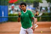 21 July 2025; Ammar Elamin, from Mullingar in Westmeath, representing Technological University Dublin and Ireland, celebrates scoring a point in the men's singles round of 16 match against Mariano Tammaro, Link Campus Univeristy and Italy, during day five of the FISU World University Games 2025 at ETUF Tennisanlage in Essen, Germany. Photo by Shauna Clinton/Sportsfile