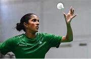21 July 2025; Hannah Shochan of Team Ireland during her match against Matilda Simma of Austria in the girl's singles group play stage at Elementary School Nevena Gjeorgjieva Dunja during day one of the 2025 European Youth Summer Olympic Festival in Skopje, North Macedonia. Photo by Tyler Miller/Sportsfile