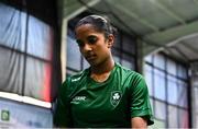 21 July 2025; Hannah Shochan of Team Ireland during her match against Matilda Simma of Austria in the girl's singles group play stage at Elementary School Nevena Gjeorgjieva Dunja during day one of the 2025 European Youth Summer Olympic Festival in Skopje, North Macedonia. Photo by Tyler Miller/Sportsfile